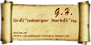 Grünsberger Harkány névjegykártya